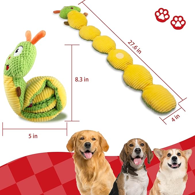 Gigwi Interactive Dog Puzzle Toys, Pet Snuffle Toy Treat Dispensing IQ Training, Cute Caterpillar Design Squeaky Plush Toys Tug of War, Hide and Seek Dog Entertainment Toys for Boredom