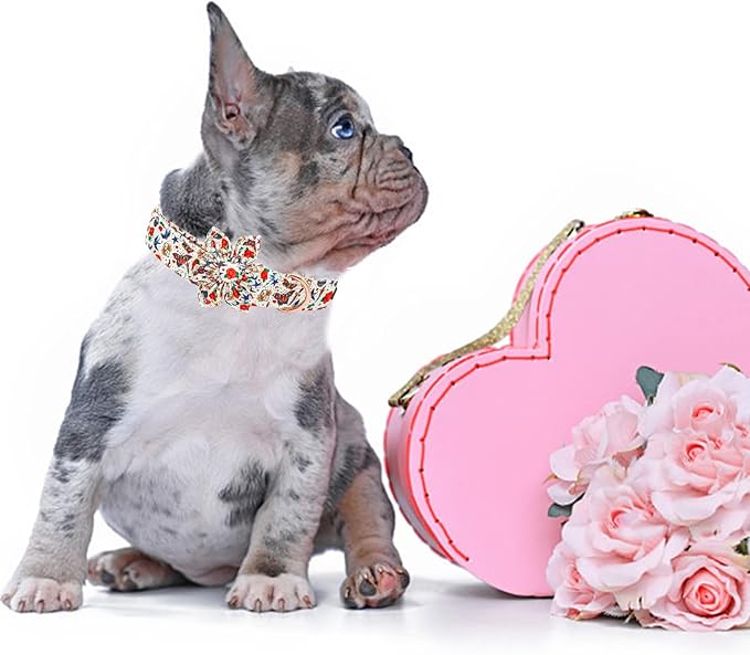 Elegant little tail Valentine's Dog Collar, Heart Dog Collar with Flower Cute Girl or Boy Pet Collars with Flower Puppy Gift Adjustable Pet Collars for Small Dogs
