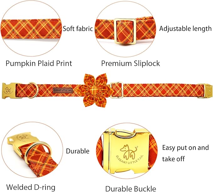 Elegant Tail Fall Little Dog Collar, Halloween Plaid with Flower Girl Boy Pet Collar for X-Small Dogs