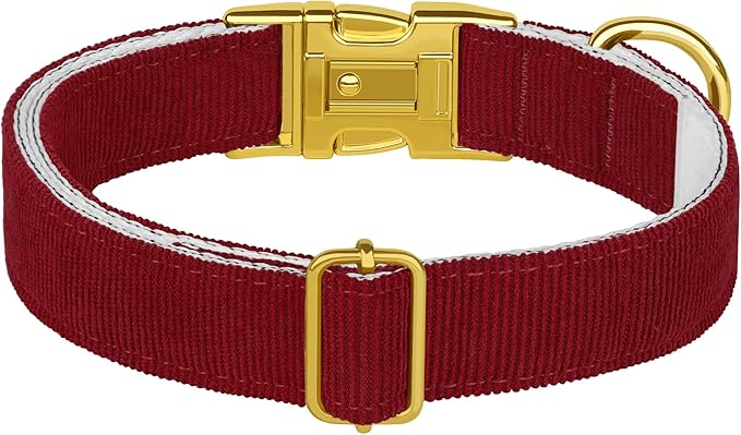 Personalized Dog Collar with Gold Metal Buckle, Velvet Custom Dog Collars for Small, Medium & Large Dogs – Puppy Collars with Metal Buckle, 4 Sizes, 8 Colors (Red, M, 12"-15")
