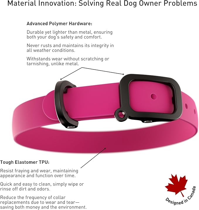 Waterproof Dog Collar - Durable, Comfortable and Adjustable Outdoor Dog Collar with Wear Resistant Buckle and ID Tag Ring for Small Dogs by Nuvuq (Pink, Small)