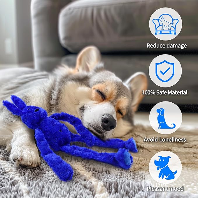 Floppy Rabbit Squeaky Dog Toys - Interactive Crinkle Plush Bunny Toy for Small and Medium Dogs, Enrichment Toy for Puppies, Tug-of-War, Cute and Soft (Blue)