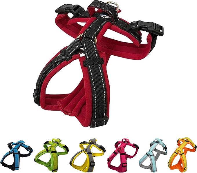 [白山:Hakusan] Zero Dog Harness Basic Type, Safe - No chocking/Hard to Disconnect, Great fit - Easy Put on and Off/Adjustable, Reflector, Tiny - Small & Medium Dog, Two-Tone Red x Black