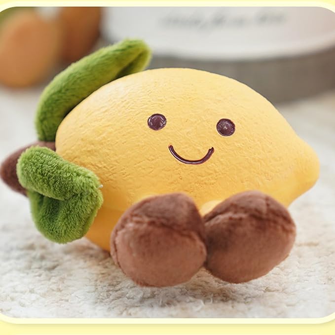 Playful Paws Fruit Dog Chew Toys Interactive Dog Toy with Squeak and Latex Plush Dog Toys for Puppies Small and Medium Dogs (Lemon)