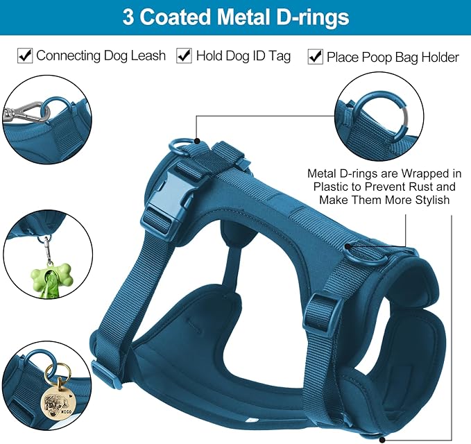 No Pull Lightweight Dog Harness: Adjustable Durable Breathable Mesh Pet Vest Harness with Soft & Comfortable Cushion, for Small Medium Large Dogs (Medium, Navy)