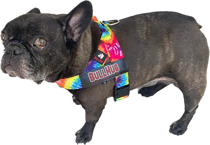 BULLHUG Adjustable Dog Harness– No Pull, No Choke – for English Bulldogs, French Bulldogs, Pugs & Broad-Chested Breeds – Easy, Safe Walks (TIE DYE, Medium)
