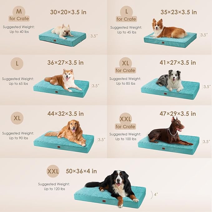 EHEYCIGA Orthopedic Medium Dog Beds for Small Dogs with Removable Washable Cover for Crate, Turquoise Blue, 30x20