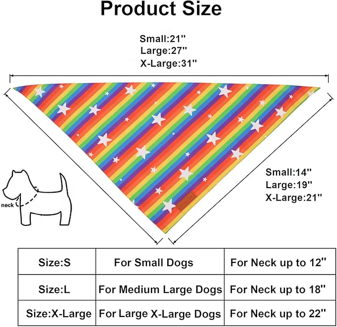 PTDECOR Rainbow Dog Bandanas Pride Day, Multi Size,“Love is Love” Pet Scarf Reversible Triangle LGBT+ Rainbow Bandanas for Medium Large Dogs Pets (Large)