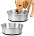 Stainless Steel Dog Bowls Set of 2, Extra Thick Metal Bowls, with Non-Slip Rubber Base Dog Bowl, BPA Free, Holds 8 Cups(59 fl oz), for Small Dogs, Black
