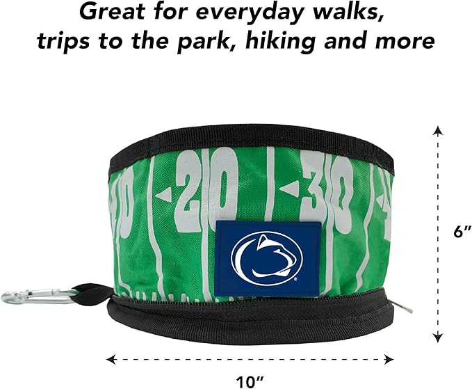 Pets First NCAA Penn State Nittany Lions Collapsible Dog Travel Bowl, Food and Water Bowl for Dogs & Cats. Lightweight Leak-Proof Pet Bowl for Travel with Football Field & Pebble-Grain Design