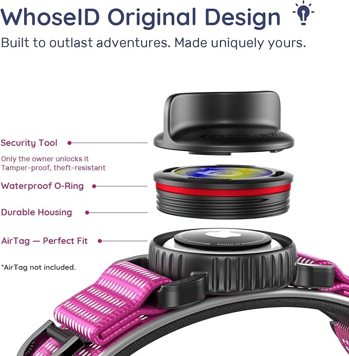 WhoseID Premium AirTag Dog Collar - Waterproof Medium Air Tag Dogs Collar | Magnetic Buckle Heavy Duty Collar | Reflective Dog Collar with AirTag Holder