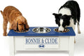 GTW Personalized Elevated Triple Dog Bowl Stand for Large, Medium, Small, X-Small Dogs - 3 Stainless Steel Food and Water Bowls - Raised Dog Dish with Internal Storage (Medium, Blue)