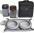 Cleverpup Large 7-Piece Bistro Box Dog Food Travel Kit, 12 Cup BPA-Free Kibble Storage, 2 Silicone Bowls, Mat & Scoop - Portable Pet Food Kit for Weekends, Overnights, Daycare & Camping, Graphite