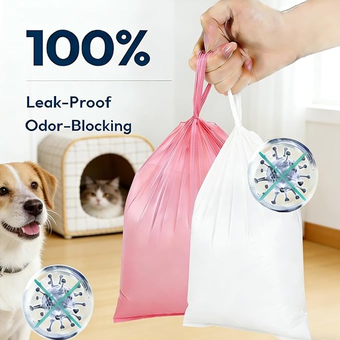 Odor-Sealing Dog Poop Bags with Handles 200 Count Pet Waste Bags, Large Capacity & Unscented Poop Bags for Dogs or Cat Litter, Conceals Smell & Mess (White)