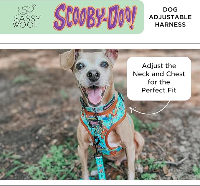Sassy Woof Dog Adjustable Harness - Scooby-Doo™ - S, Breathable Mesh, No Pull Design with Two D-Rings, Patented Design, Perfect for Small Dogs and Puppies - Officially Licensed