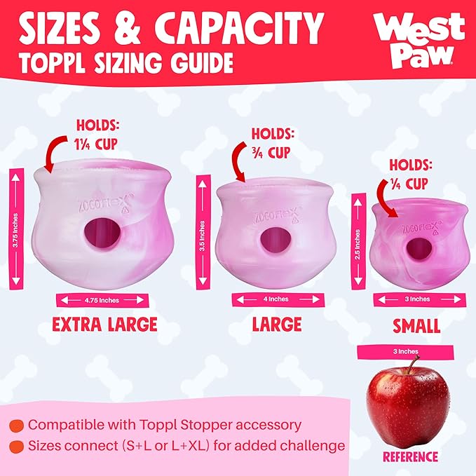 WEST PAW Zogoflex Toppl Interactive Treat Dispensing Puzzle Dog Toy for Mental Stimulation & Enrichment-Holds Kibble & Treats-Lickable, Freezable & Dishwasher Safe-Made in USA-Small-Candy Swirl