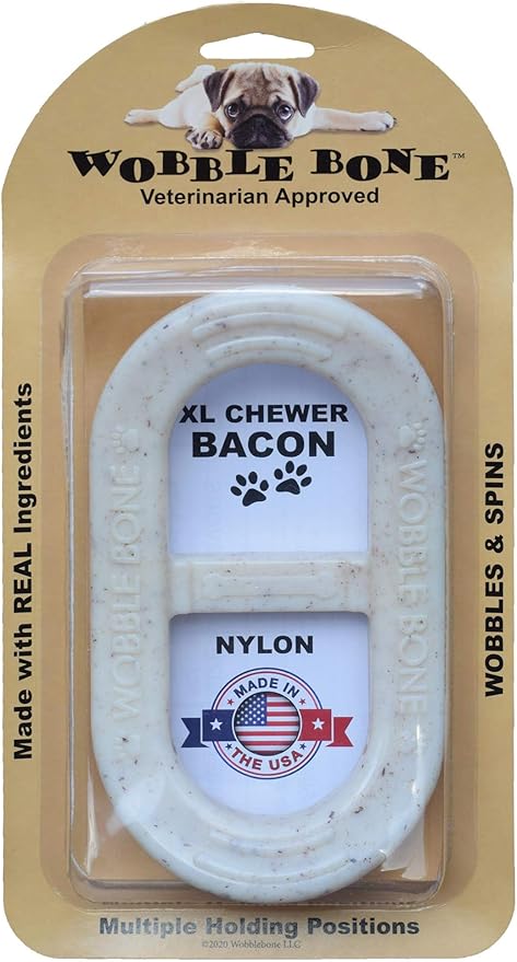 Bacon Oval - Delicious & Fun Bacon Dog Chew Toy - Tough Long Lasting Dog Bones Made in USA- Designed for Larger Canines - L/XL - 3.75In X 6.75In