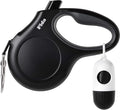 Fida Retractable Dog Leash with Dispenser and Poop Bags, 16 ft Pet Walking Leash for Large Dog up to 110 lbs, Anti-Slip Handle, Tangle-Free, Reflective Nylon Tape (L, Black)