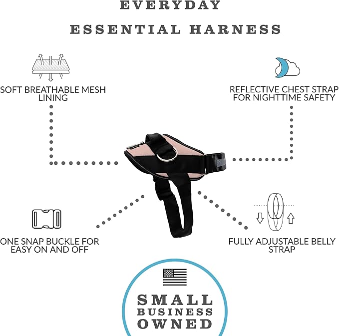 ShawnCo Essential Dog Harness, No-Pull Pet Vest with 3 Leash Clips, No Choke, Reflective, Adjustable and Padded, for Easy Walking and Training for Small, Medium and Large Dogs (Rose Gold, XL)