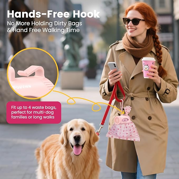 Dog Poop Bags Rolls with Retractable Poop Bag Holder, Leak Proof and Extra Thick Lavender Pet Waste Bags, 70% Recycled GRS Certified, 1 Dispenser and 105 Bags for Doggy Walking & Cat Litter