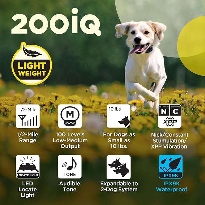 Dogtra 200iQ 2-Dog Remote Training E Collar – 100 Levels, Tone, Vibration, 1/2 Mile Range – Compact, Waterproof, One-Handed Control for Dogs 10 lbs+ – Lightweight System for Daily Obedience Training