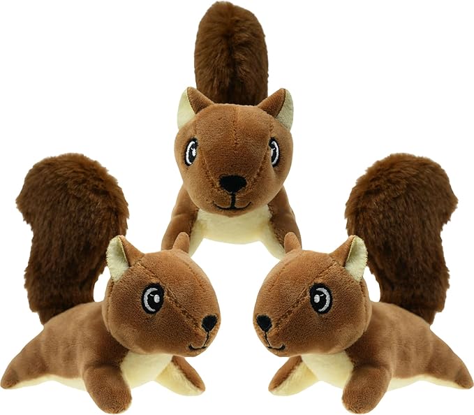 Squirrel Plush Dog Toy Squeaky Toy, Interactive Hide and Seek Replacement Dog Toys for Small & Medium Dogs (3Pcs Squeaky Squirrel C)