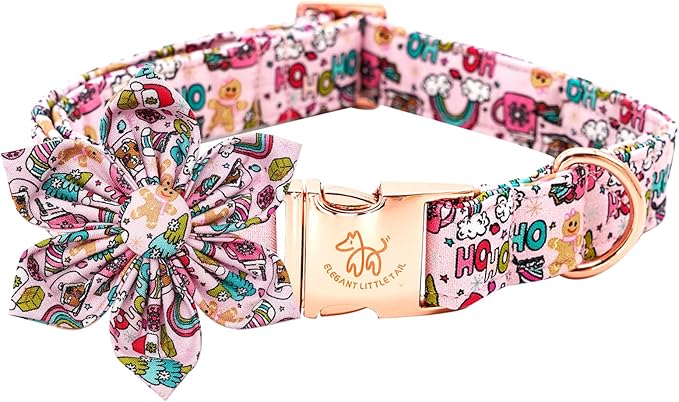 Elegant Little Tail Dog Collar with Flower, Christmas Dog Collar for Small Dogs