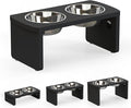 Elevated Dog Bowls, Waterproof Raised Dog Bowl for Medium Dogs, HIPS Poly Lumber Stand with 2 Stainless Steel Bowls, Indoor & Outdoor Use (7'' Tall-40 oz Bowl, Black)