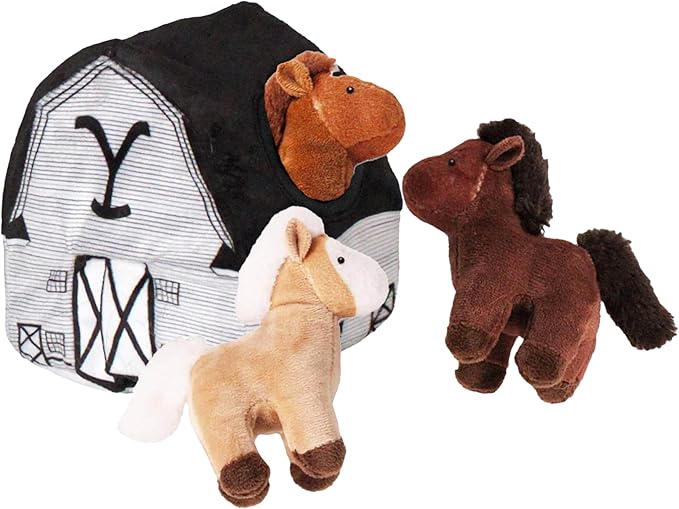 design LAB, Inc. Official Yellowstone Merchandise | Dog Plush Toys | Yellowstone Nesting Toy Barn with Horses | Squeaky Stuffed Animal Horse Gift Set