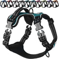 VIVAGLORY Dog Harness Easewalk No Pull Dog Harness with Handle Front Clip & Back Clip for Training Walking Lifting, No Pull Adjustable Easy On Padded Comfortable for Pet, L, Hunter Teal - Plain