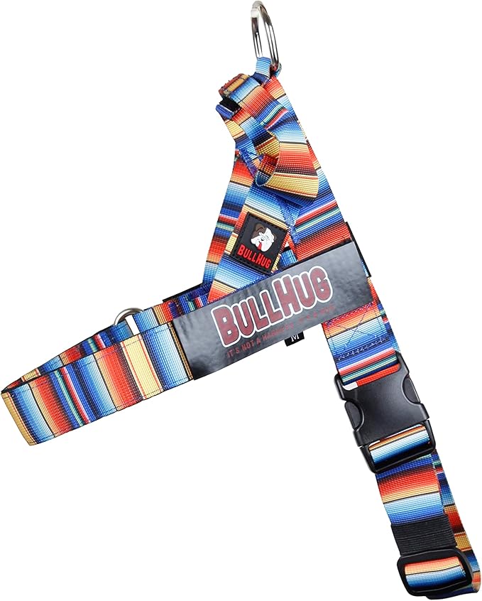 BULLHUG Adjustable Dog Harness– No Pull, No Choke – for English Bulldogs, French Bulldogs, Pugs & Broad-Chested Breeds – Easy, Safe Walks (Fiesta, Large)