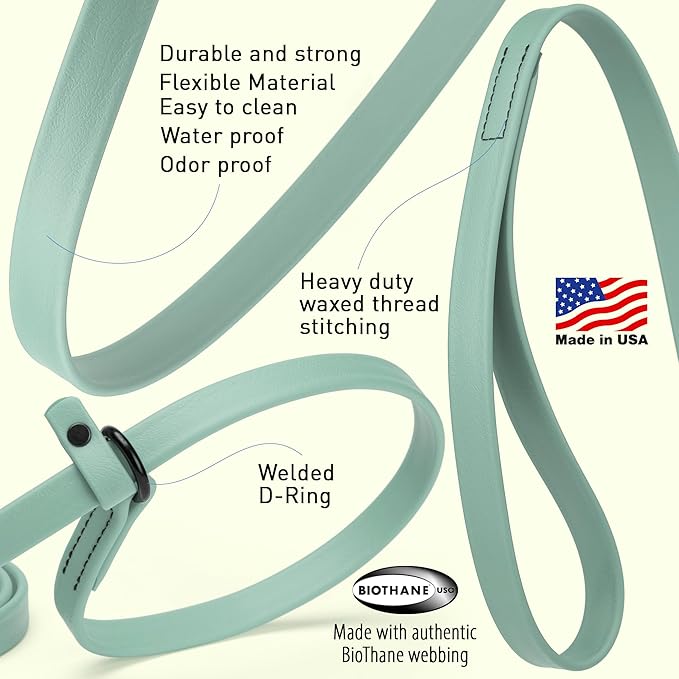 Dogline Biothane Slip Dog Leash - for Small, Medium and Large Dogs - Odor Free Slip Lead, Heavy Duty and Durable Material Kennel Lead - Sage Green - 7ft L x 5/8in W