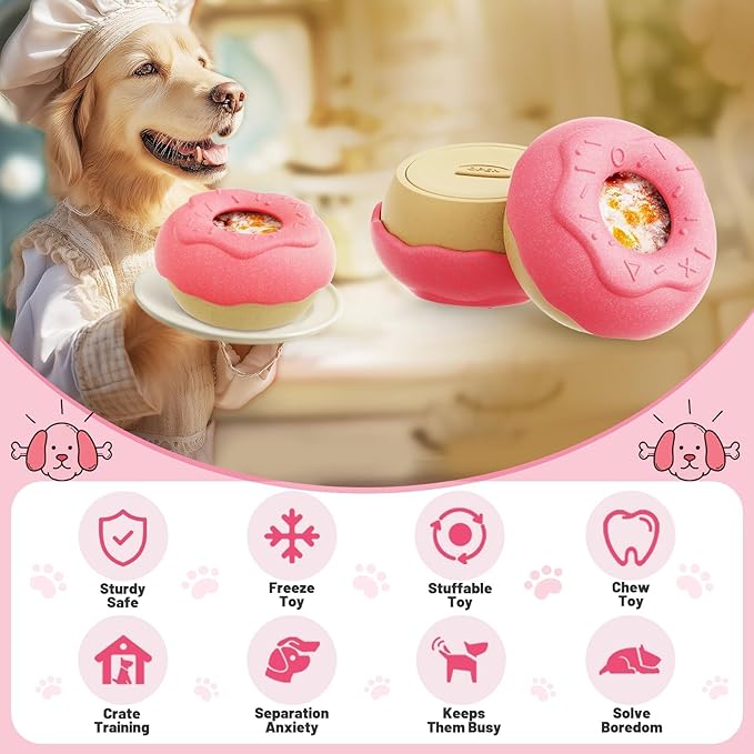 Dog Toys for Aggressive Chewers, Dog Enrichment Toys, Anxiety Relief for Dogs Toy, Indestructible Frozen Treat Toy for Large Dogs Peanut Butter Frozen Treats Reduces Anxiety, Donut