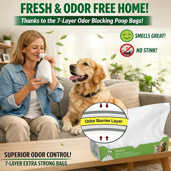 Odor Sealing Dog Poop Bag (90 Bags) Unscented & Durable Dog Waste Bags, Block Smells [Size:L, Color:White]