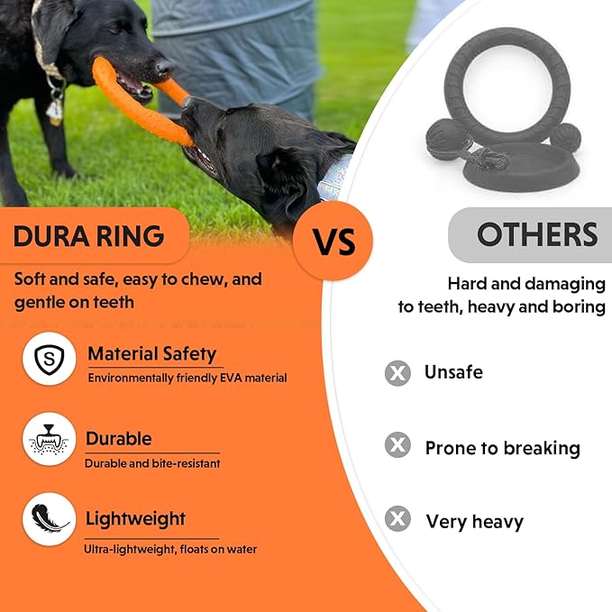 LaRoo Floatable Dog, Fetch Toy & Ring Tug Toy - Teething Relief, Catch, Water Fun, Pet Training Outdoor Durable Chew Toys for Small Medium Dogs (Orange)