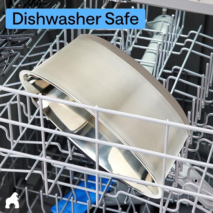 GORILLA GRIP Dog Bowls, Heavy Duty 304 Stainless Steel, Holds 6 Cups Each (48 fl oz) Food and Water Bowl for Feeding Dogs and Cats, Dishwasher Safe, Rust Resistant, BPA Free Rubber Base Set of 2 Beige