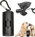 Aluminum Dog Poop Bags Holder with Carabiner Metal Pet Waste Bags Dispenser with Hook and Loop Fastener and Elastic Cord to Carry Used Bags (Black, 1 Holder 15 Bags)