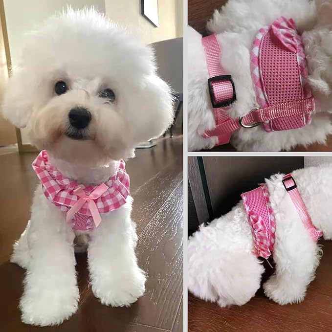 SuperBuddy Upgraded Soft Mesh Dog Harness, Super Breathable Lightweight Pet Harnesses for Puppy Dogs Outdoor Walking, Pink and Purple Dog Harness Set Packing-Small