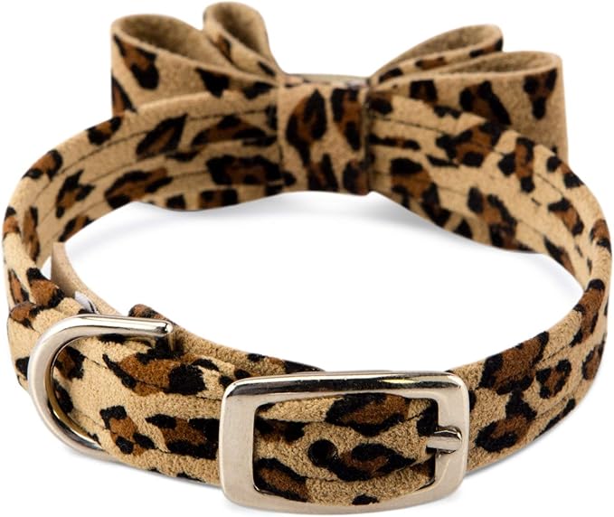 Susan Lanci Designs Ultrasuede Premium Dog Collar with Big Bow, Cheetah, X-Large