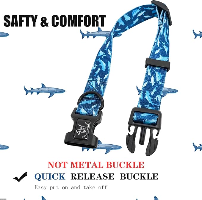 Elegant little tail Dog Collar with Leash, Shark Print Pet Collar Leash Adjustable Collar for Small Medium Large Dogs Soft Puppy Collars with Quick Release Buckle Girl Boy Dog Collars
