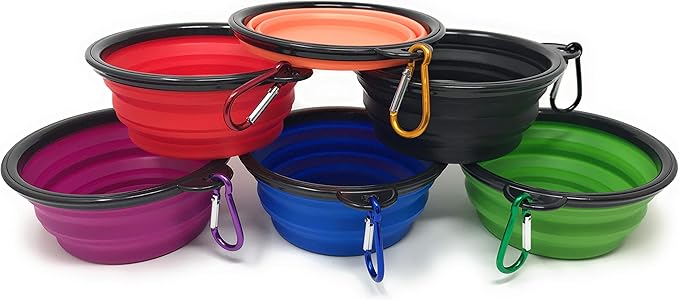 Bulk Pack 6 Collapsible Silicon Travel Dog Water or Food Bowl