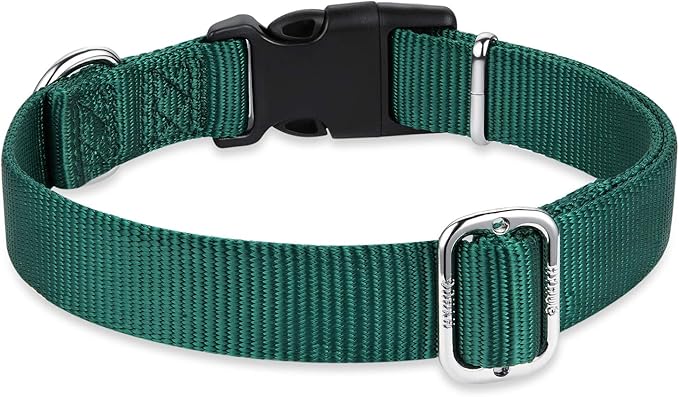 Hyhug Medium Dog Collar:Heavy-Duty Quick-Release Nylon Buckle, Adjustable & Durable, Cute Dog Collar (Medium, Dark Green)