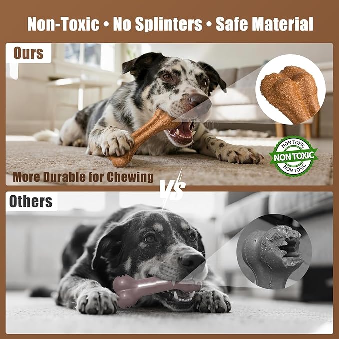 SCHITEC Dog Bone Chew Toys for Medium & Large Dogs, Beef Flavor Teething Toy, Durable Dog Toys for Aggressive Chewers, Teeth Cleaning, 2Pcs
