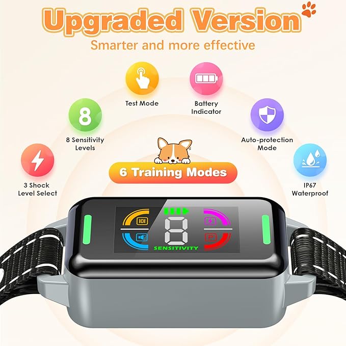 Dog Bark Collar, Bark Collars for Large Medium Small Dogs, Smart Training Collar with 4 Barking Training Modes & 8 Level Sensitivity Adjustable