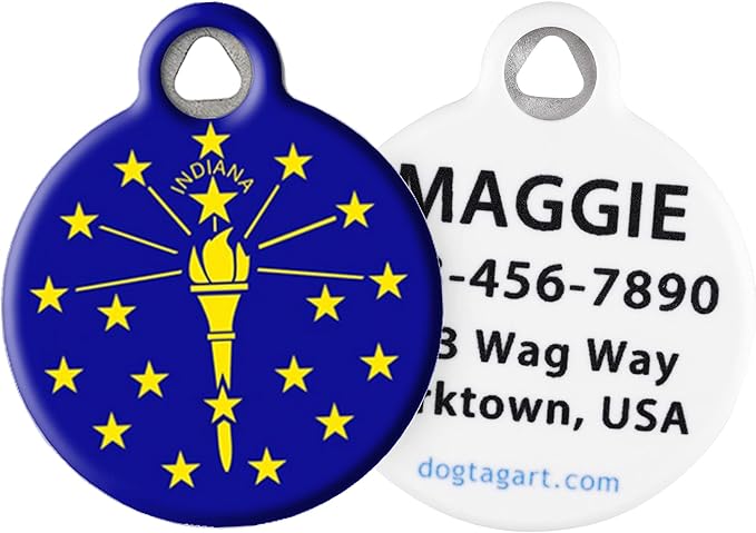 Dog Tag Art Personalized United States Flags Pet ID Tags for Dogs and Cats, Indiana Flag, Large