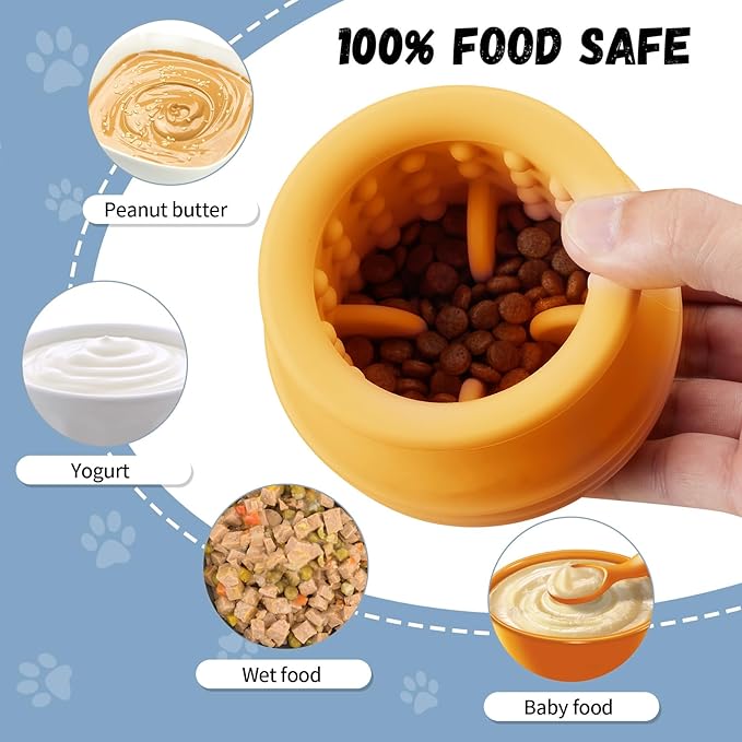 Treat Dispensing Dog Toy, Long-Lasting Interactive Puzzle Toys for Dogs, Stuffable Dog Enrichment Frozen Lick Treat Toy for Boredom, BPA Free Silicone Fetch Catch Chew Toy (Orange,S)