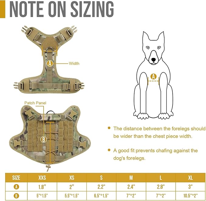 Tactical Dog Harness Vest with Handle, Military Dog Harness for Large Medium Dogs,No-Pull Service Dog Vest with Hook & Loop Panels,Adjustable Dog Vest Harness for Walking Hiking Training（Camo,M）