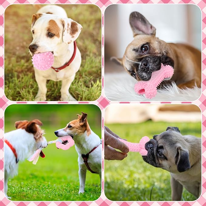 9 Pack Puppy Chew Toys for Teething Puppy Teething Chew Toys for 0-6 Months Suitable for Female Small Dogs(Pink)