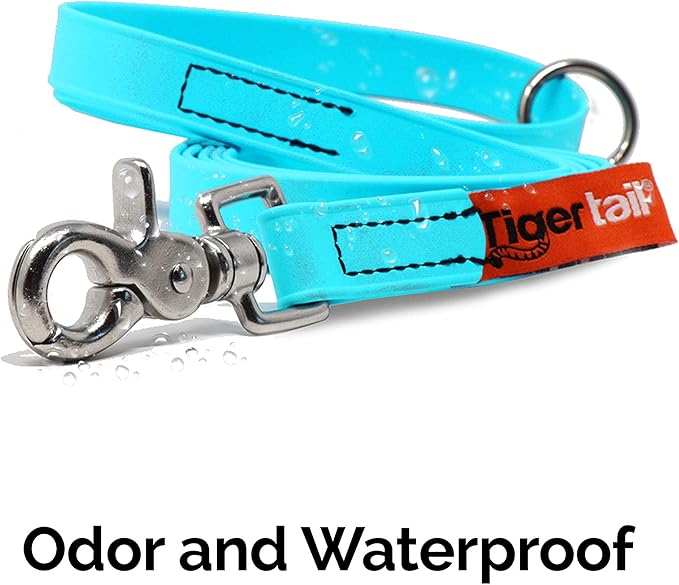 Tiger Tail 4FT Sky Blue Premium Coated Nylon Dog Leash for Large Medium & Small Dogs - Waterproof and Odor Proof, Alternative-Leather Lead | Sky Blue, 4ft
