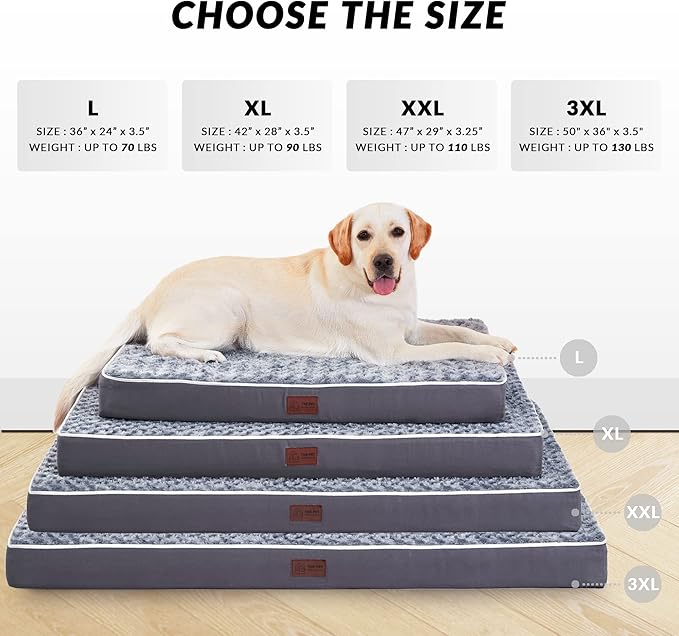 Figopage Orthopedic Dog Beds Large Sized Dog, Memory Foam Dogs Bed with Removable Cover, Washable Pet Mat Non-Slip Bottom, Waterproof Pet Crate Pad, 50×36, Grey